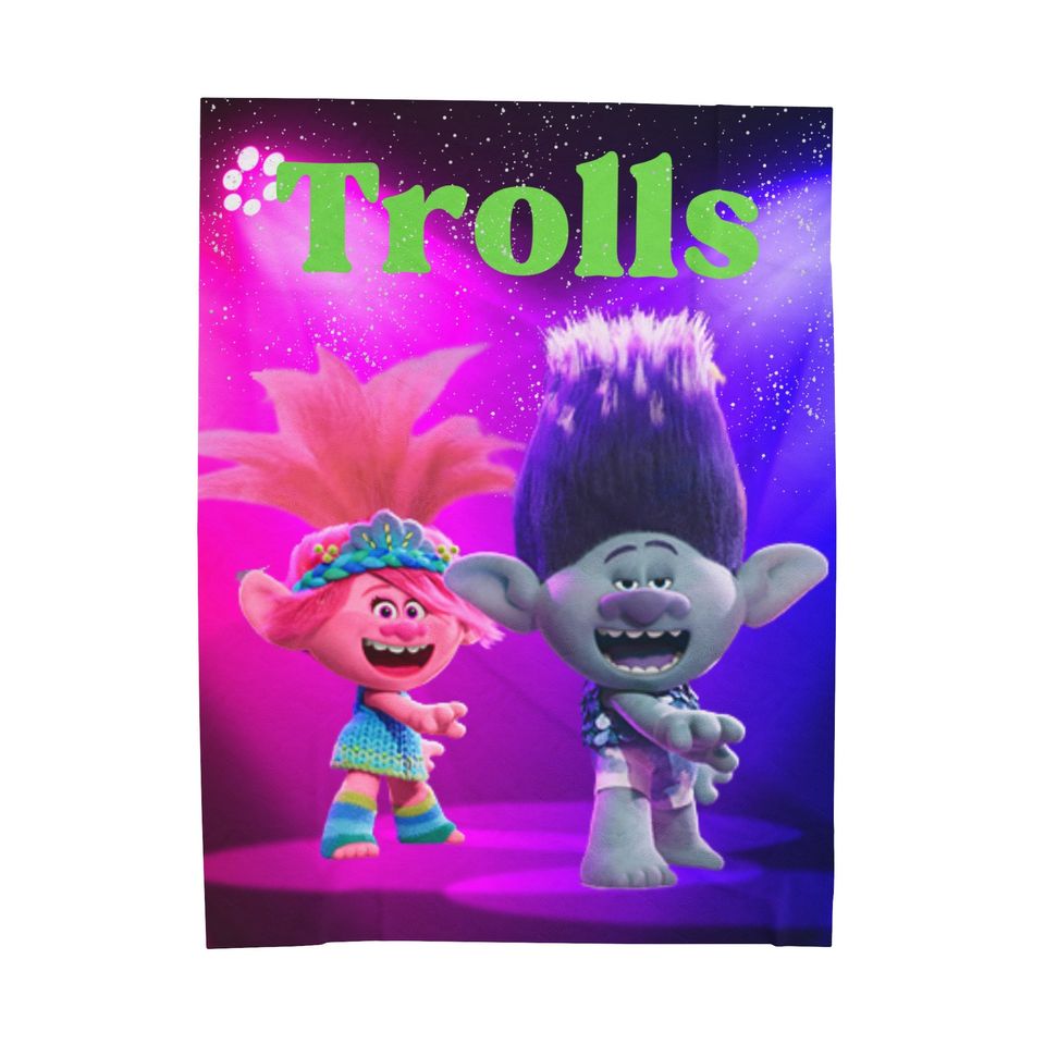 Trolls Themed Kids Name Blanket Personalized Custom Trolls Kids Blanket, Poppy And Branch Blanket, Personalized Blanket, Throw Blanket