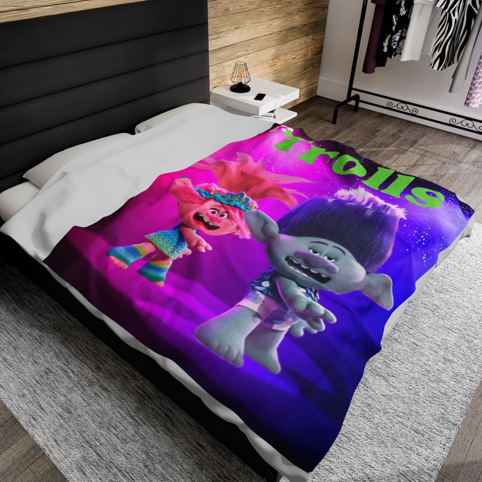 Trolls Themed Kids Name Blanket Personalized Custom Trolls Kids Blanket, Poppy And Branch Blanket, Personalized Blanket, Throw Blanket