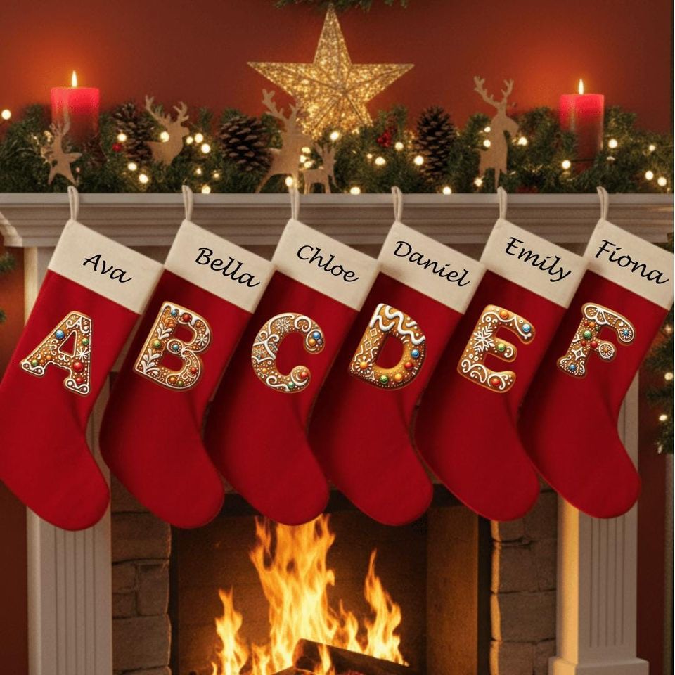 Gingerbread Velvet Christmas Stocking - Custom Name, Velvet for Kids & Pets
