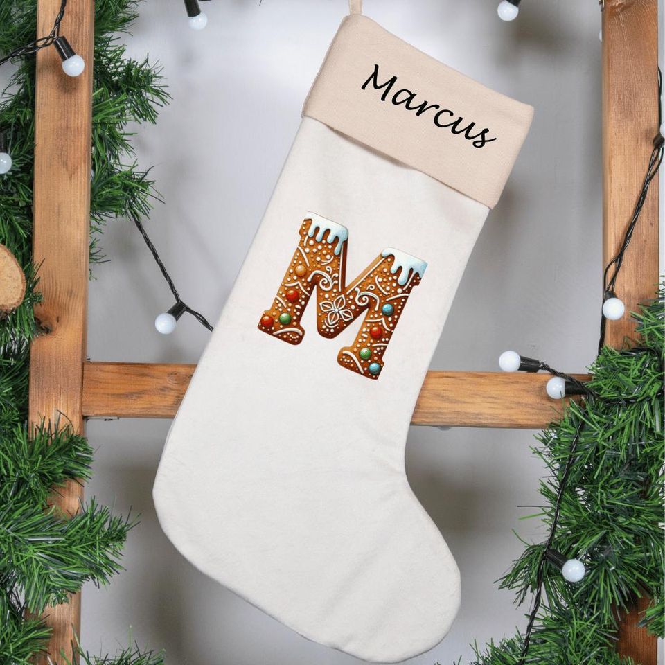 Gingerbread Velvet Christmas Stocking - Custom Name, Velvet for Kids & Pets