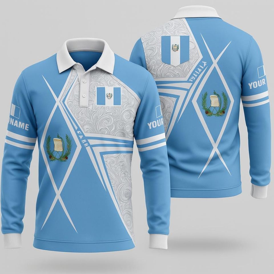 3D Custom Guatemala Geometric Polo Shirt  Personalized Long Sleeve Abstract Design