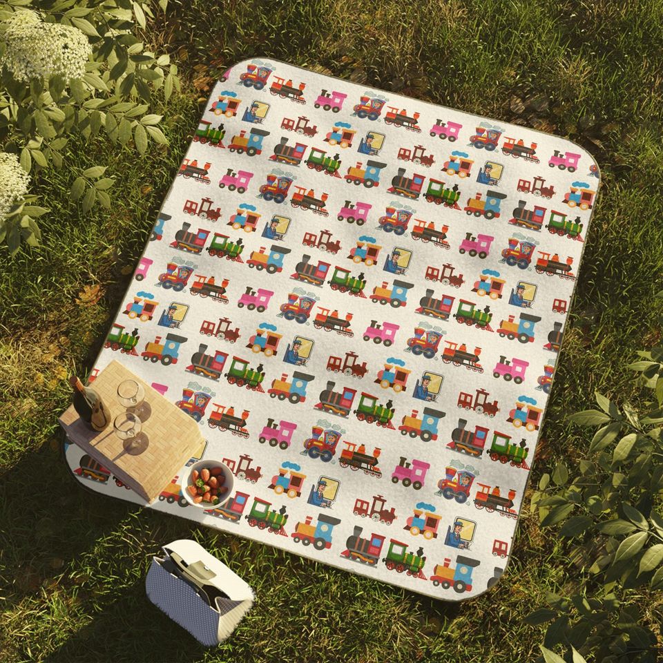 Colorful Toy Train Pattern Picnic Mat