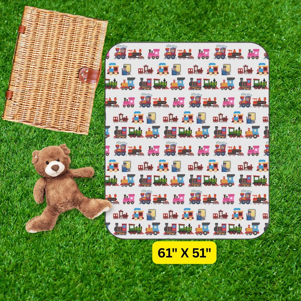 Colorful Toy Train Pattern Picnic Mat