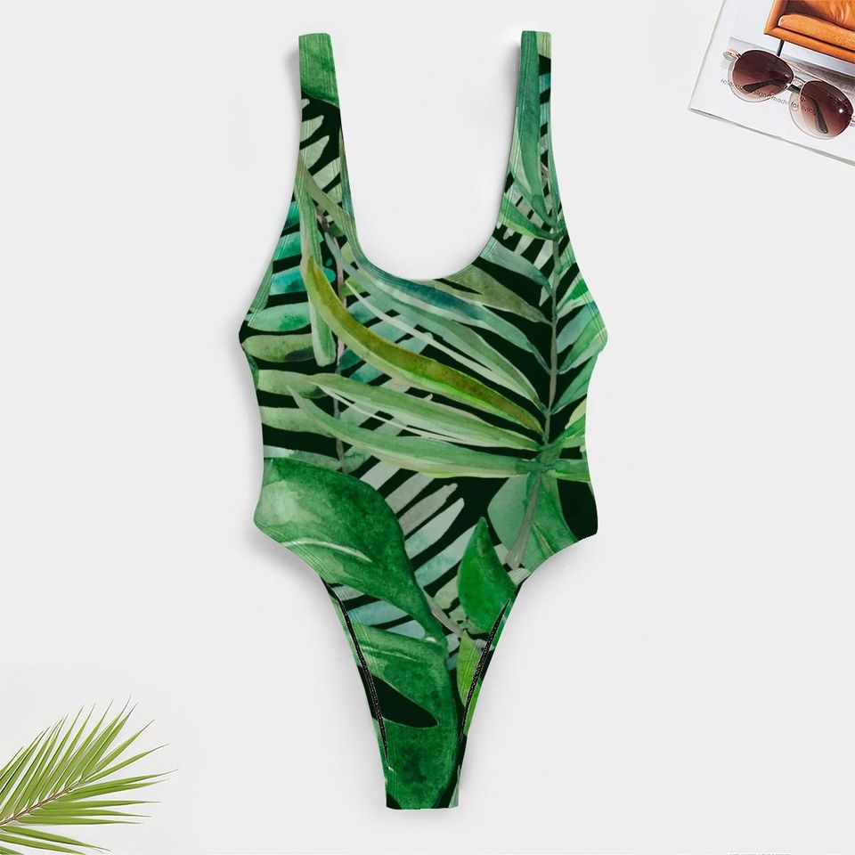 High-Cut One Piece Swimsuit Tropical