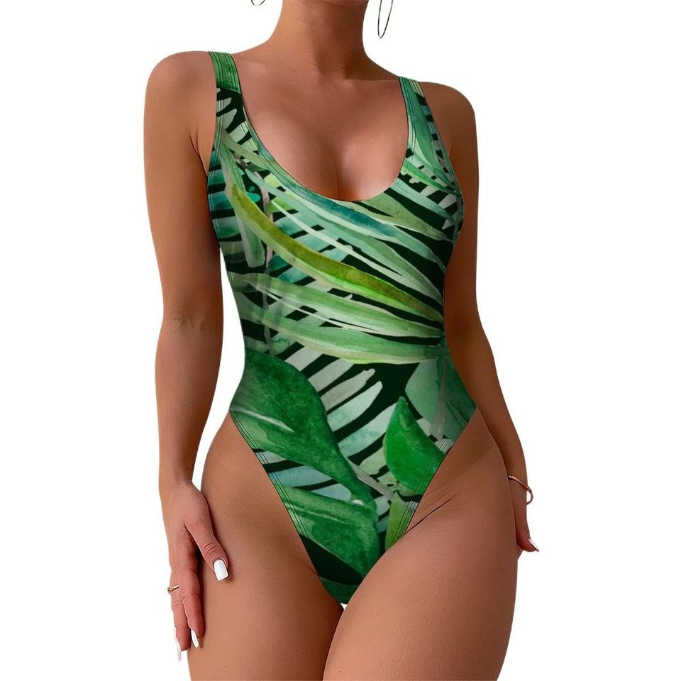 High-Cut One Piece Swimsuit Tropical