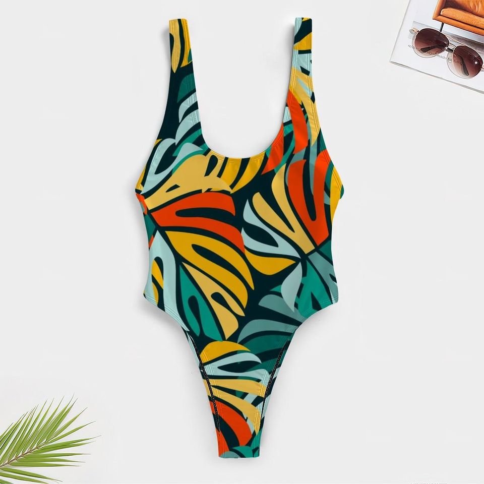 High-Cut One Piece Swimsuit Tropical
