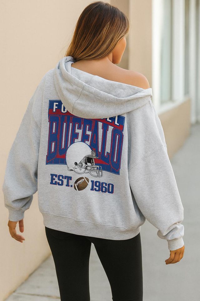 Buffalo Football Oversized Zip Up Jacket, Unisex Cozy Game Day Hoodie, Athletic Streetwear Jacket
