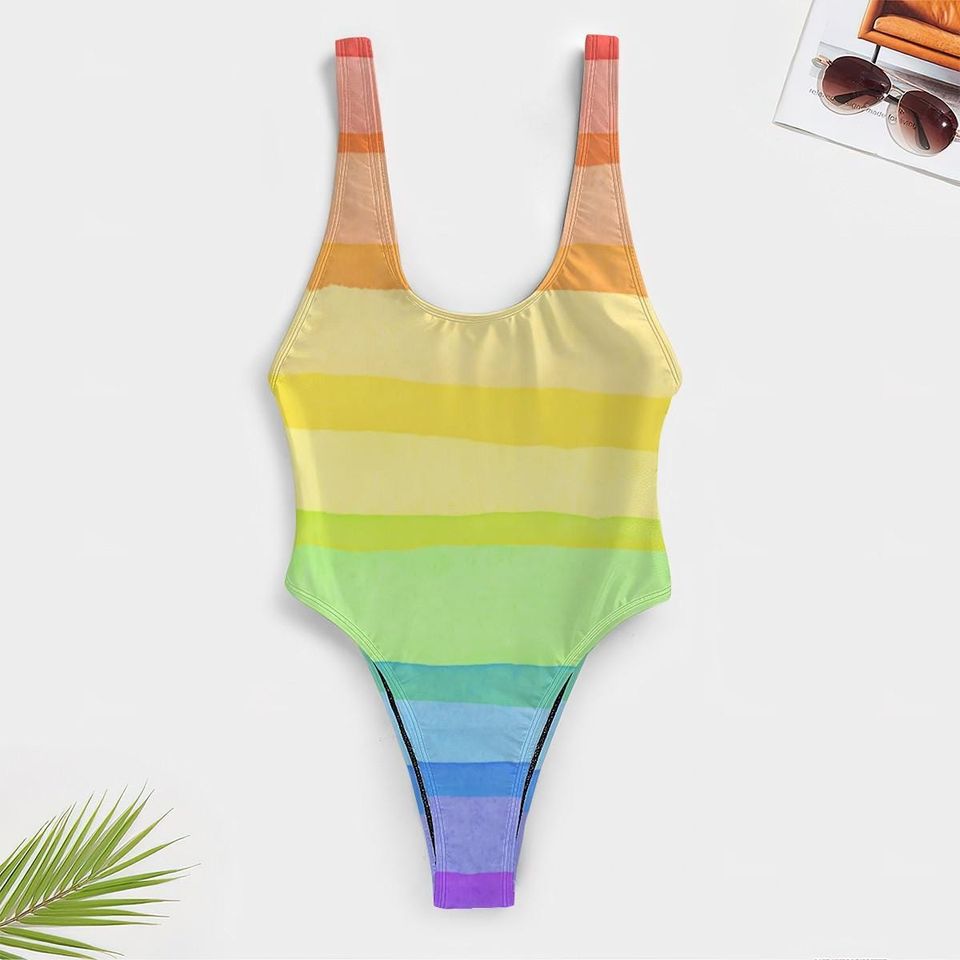 High-Cut One Piece Swimsuit Rainbow