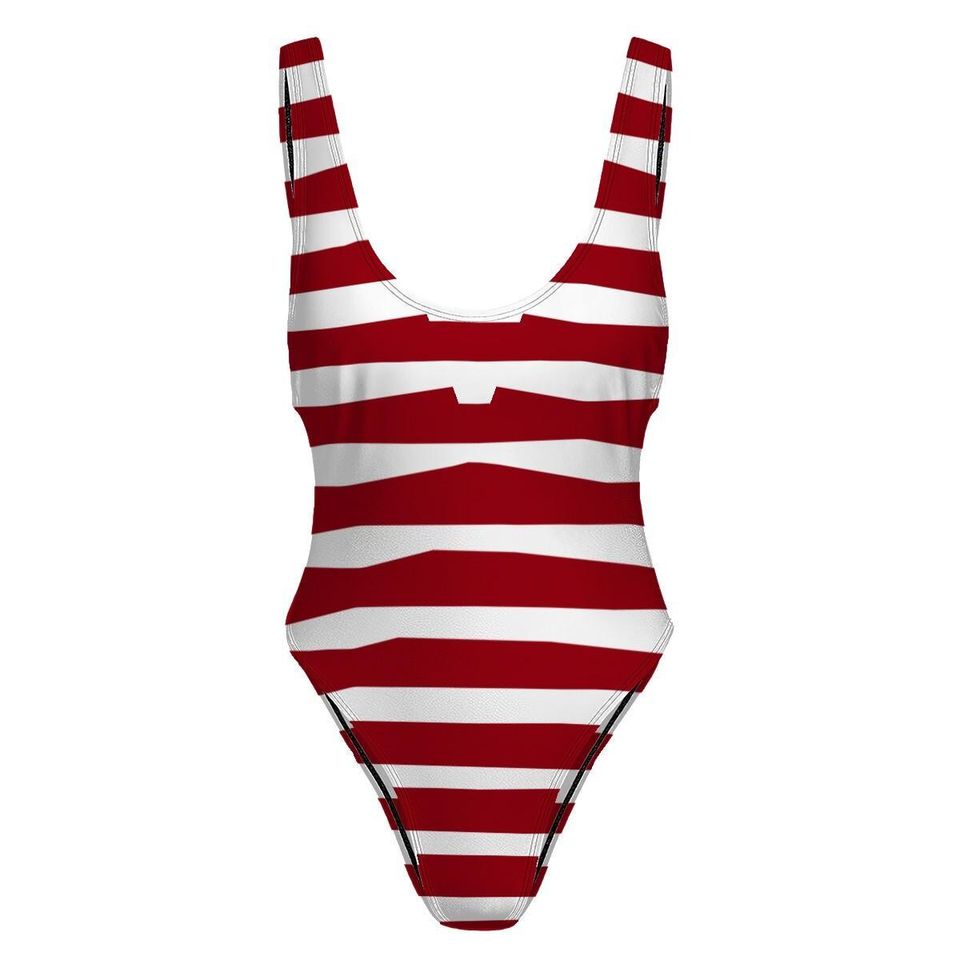 High-Cut One Piece Swimsuit Red Stripe