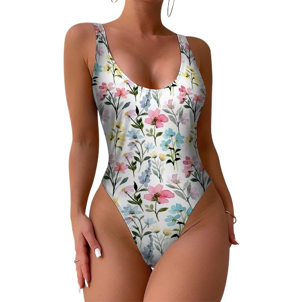 High-Cut One Piece Swimsuit Floral