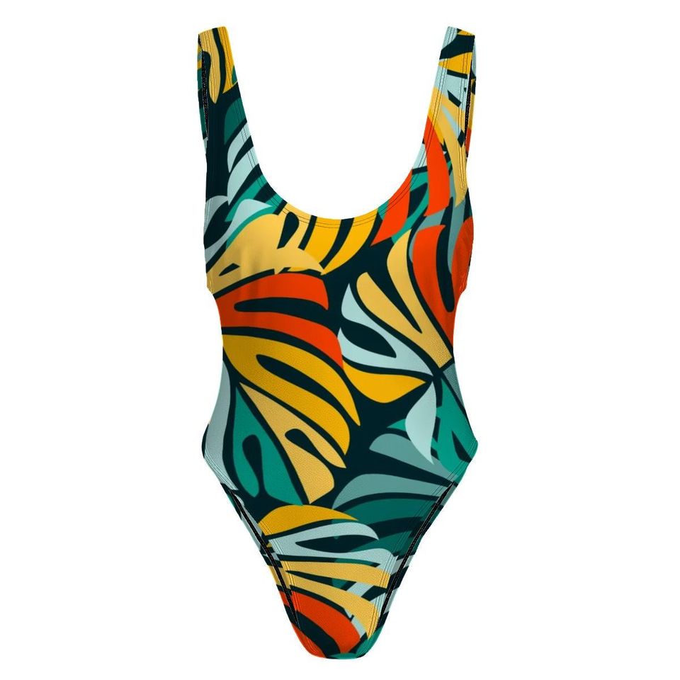 High-Cut One Piece Swimsuit Tropical