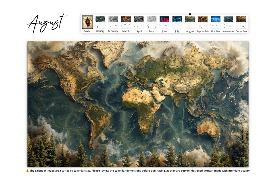 2025 Artistic World Map Wall Calendar