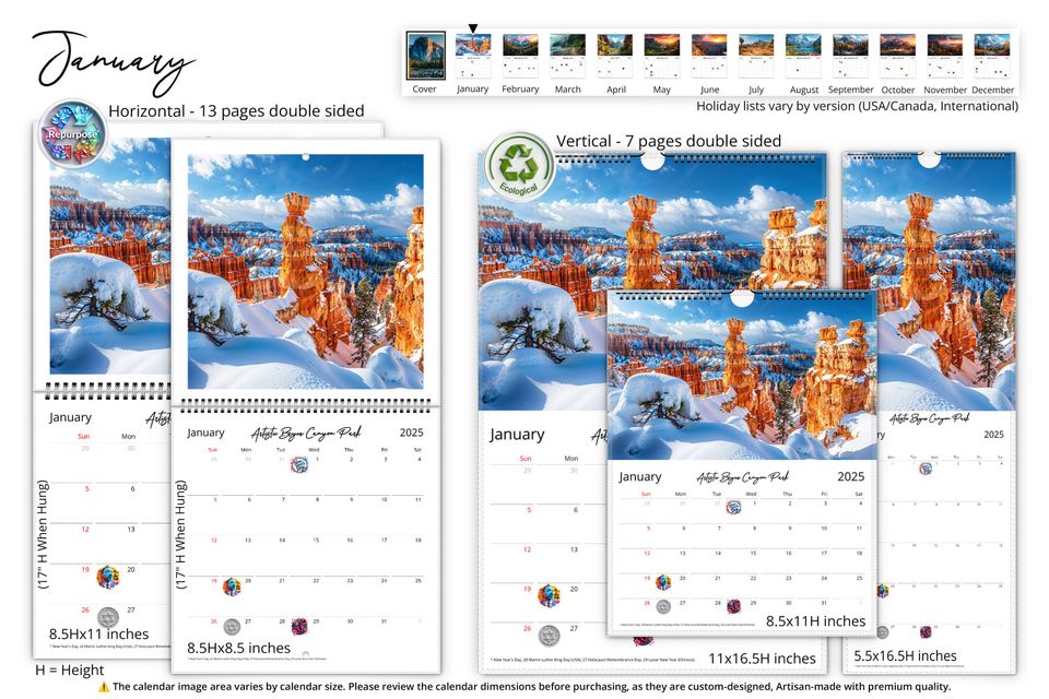 2025 Artistic National Parks Wall Calendar