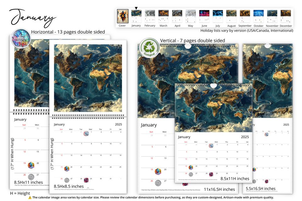 2025 Artistic World Map Wall Calendar