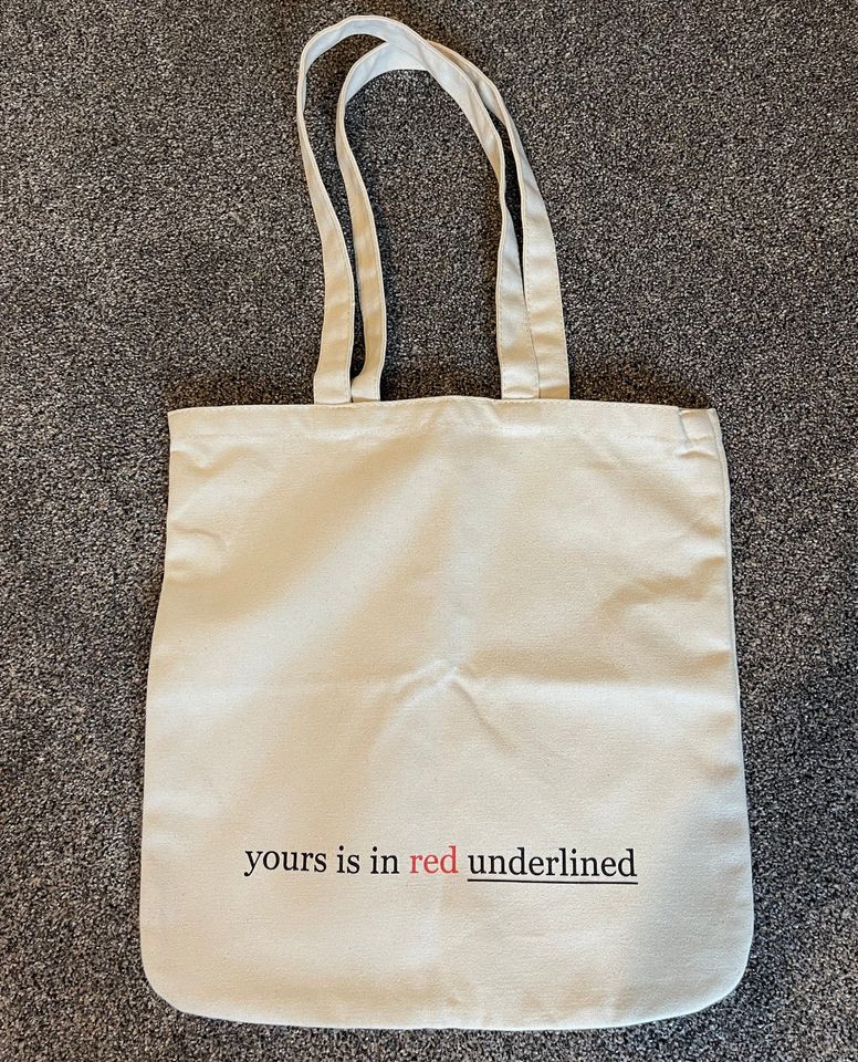 Yours is in red underlined - Taylorr Swifts Tote