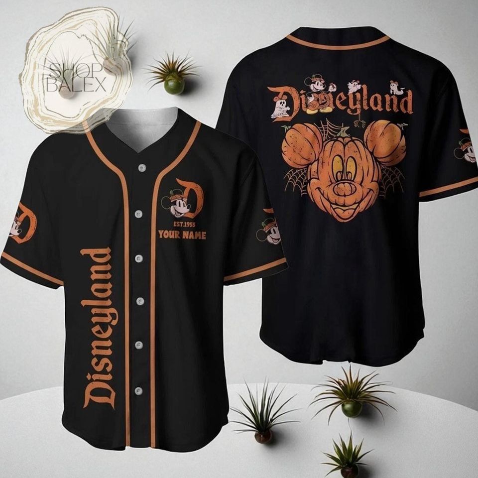 Custom Halloween Disneyland Baseball Jersey, Mickey Pumpkin Jersey Shirt
