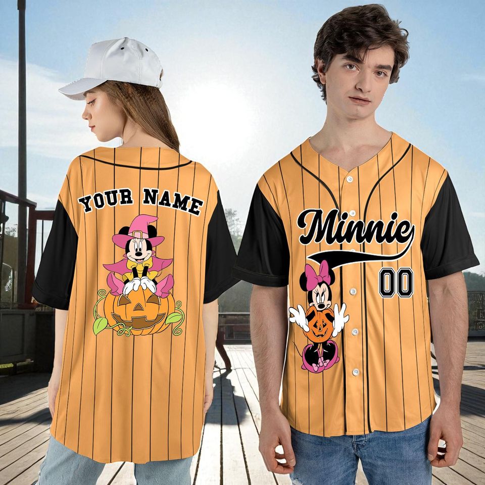 Custom Minnie Mouse Halloween Baseball Jersey  Personalized Disney Jersey Shirt