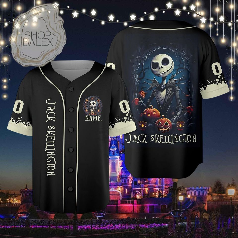 Custom Jack Skellington Baseball Jersey, Halloween Nightmare Jersey Shirt