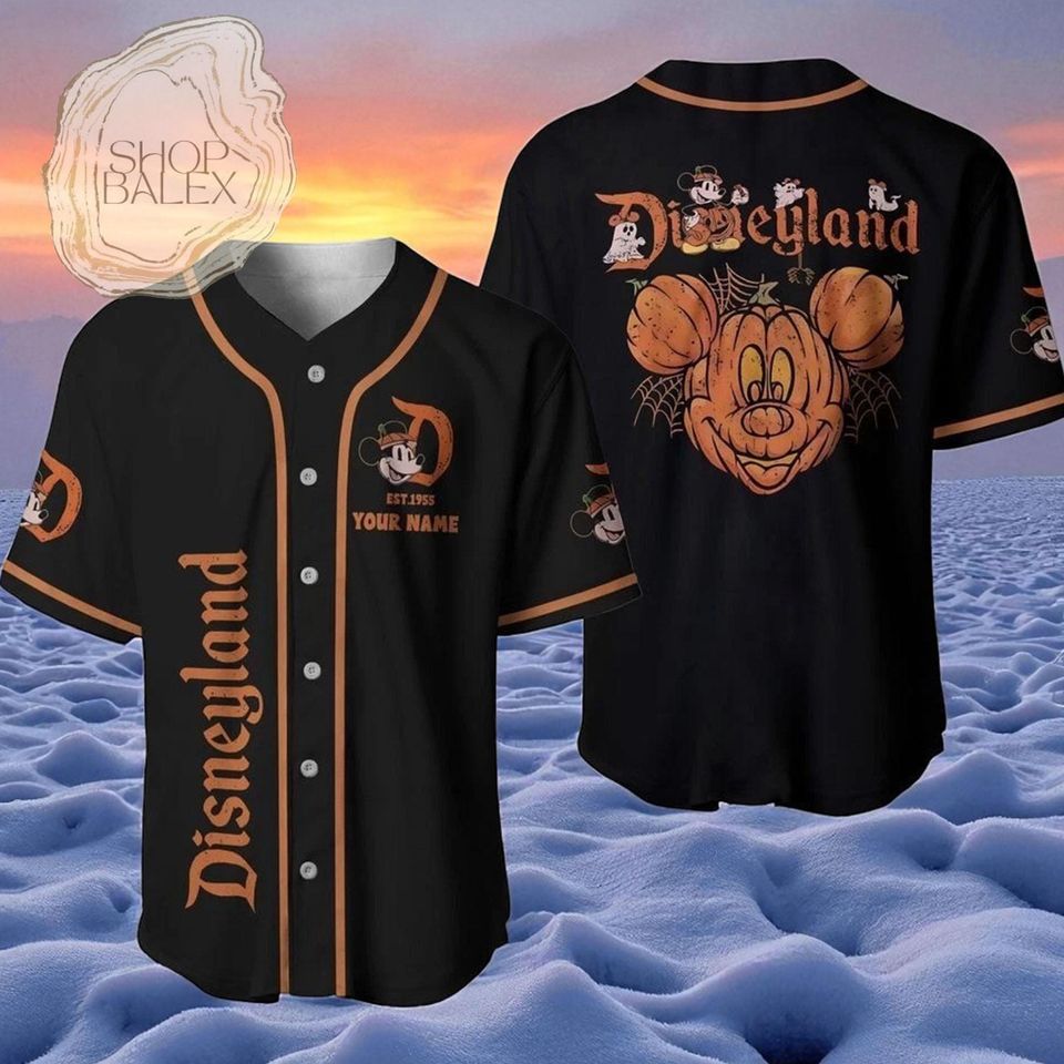 Custom Halloween Disneyland Baseball Jersey, Mickey Pumpkin Jersey Shirt