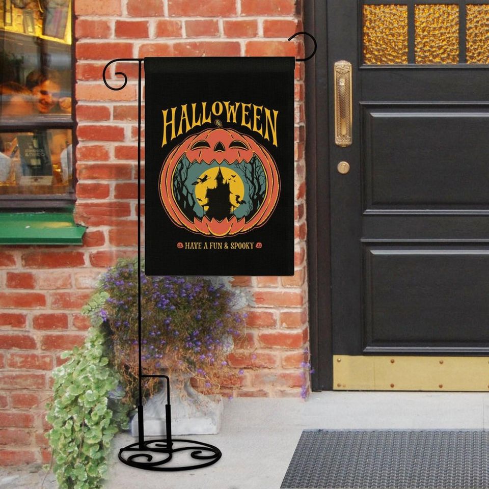 Spooky Haunted House & Pumpkin Halloween Garden Flag, Spooky Porch Flag