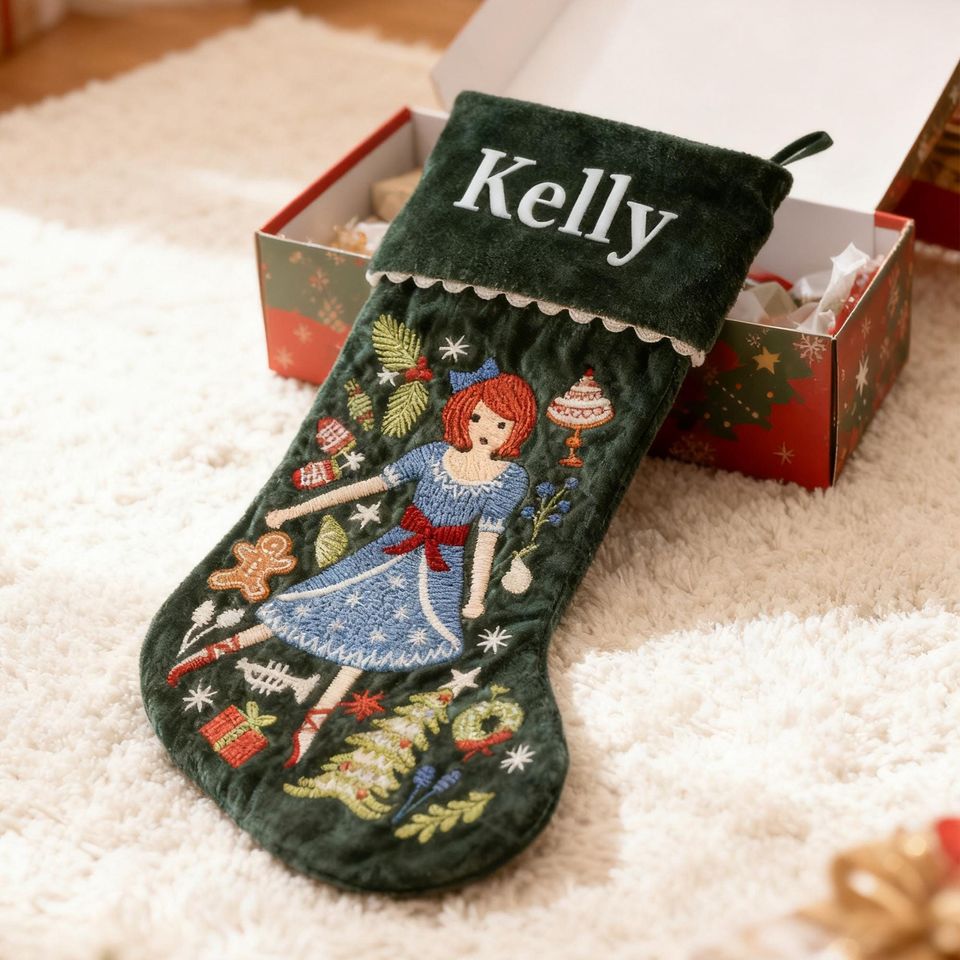 Christmas Stocking Personalized,Custom Nutcracker Velvet Embroidered Christmas Stocking with Name,Family Stocking