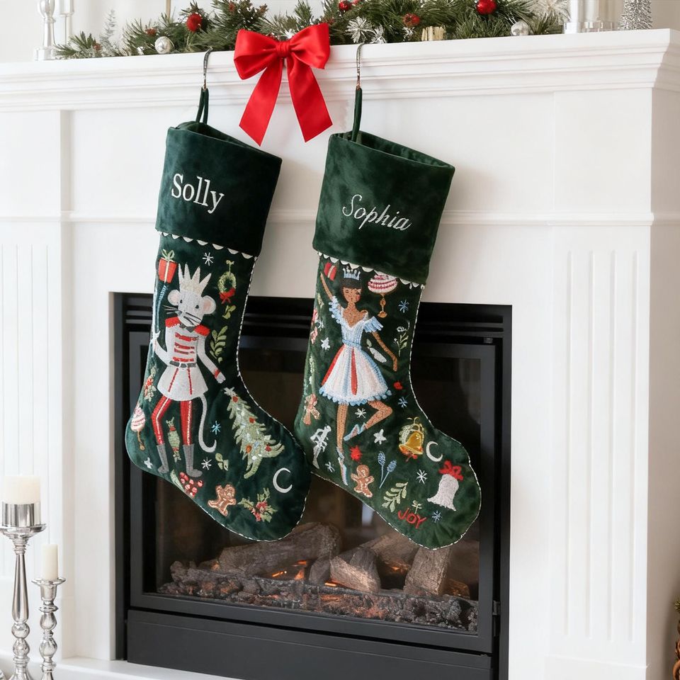 Christmas Stocking Personalized,Custom Nutcracker Velvet Embroidered Christmas Stocking with Name,Family Stocking