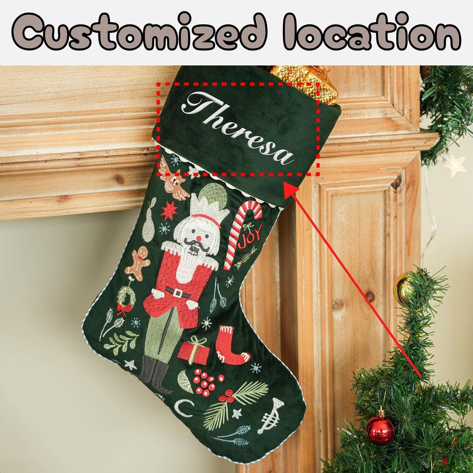 Christmas Stocking Personalized,Custom Nutcracker Velvet Embroidered Christmas Stocking with Name,Family Stocking