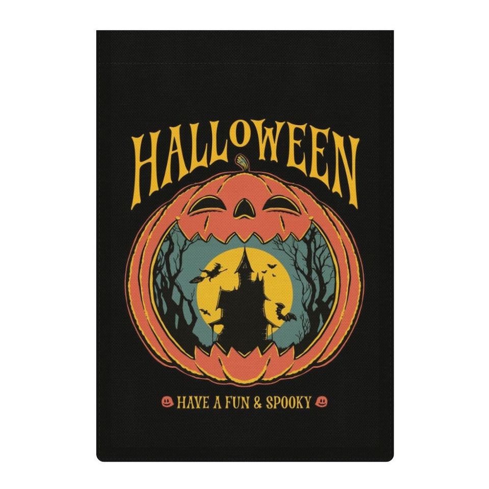 Spooky Haunted House & Pumpkin Halloween Garden Flag, Spooky Porch Flag