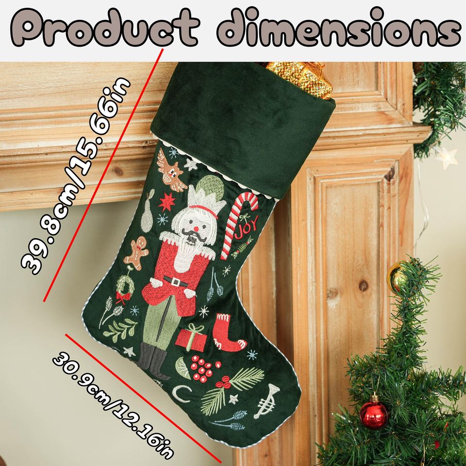 Christmas Stocking Personalized,Custom Nutcracker Velvet Embroidered Christmas Stocking with Name,Family Stocking