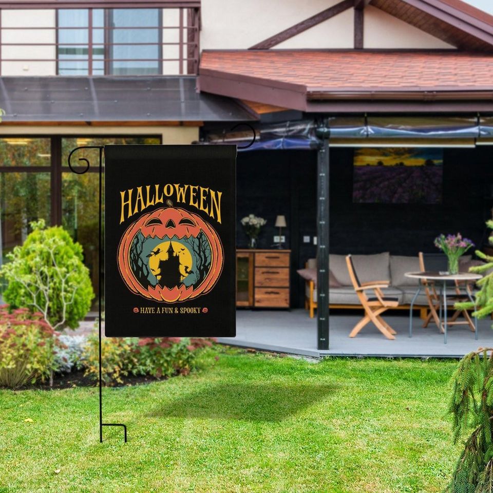 Spooky Haunted House & Pumpkin Halloween Garden Flag, Spooky Porch Flag