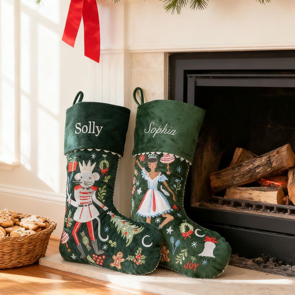 Christmas Stocking Personalized,Custom Nutcracker Velvet Embroidered Christmas Stocking with Name,Family Stocking