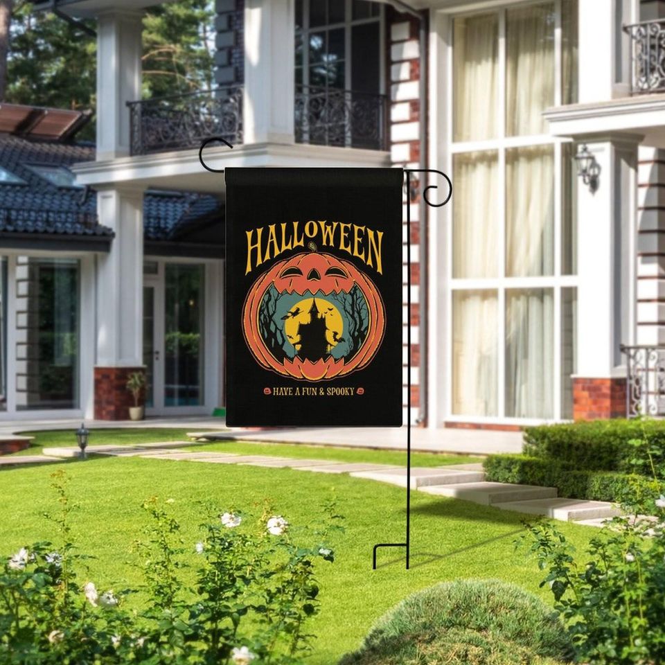 Spooky Haunted House & Pumpkin Halloween Garden Flag, Spooky Porch Flag