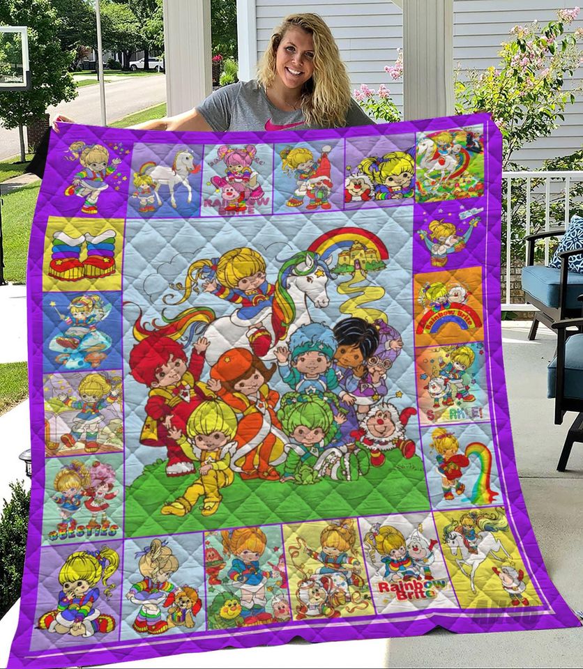 Rainbow Brite Fleece Quilt Blanket for Home & Living, Cartoon and Christmas Bedding Decorative Throw