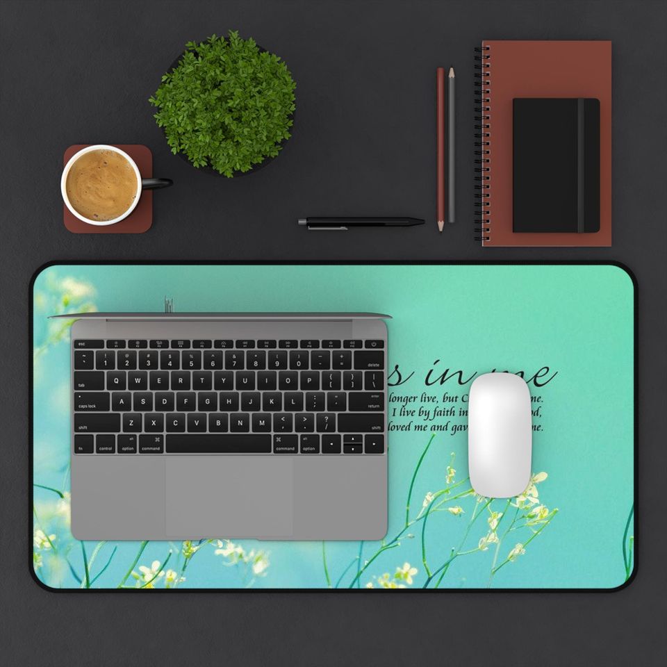 Bible Verse Floral Mouse Pad Desk Mat, Inspirational Christian Office Decor