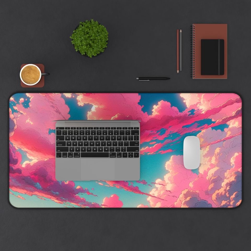 Pink Skies Cloud Desk Mat, Gaming Mouse Pad, Home Office Desk Accessory