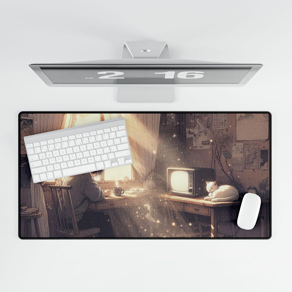Lofi Mouse Pad Desk Mat for Home Office, Aesthetic Workspace Organizer