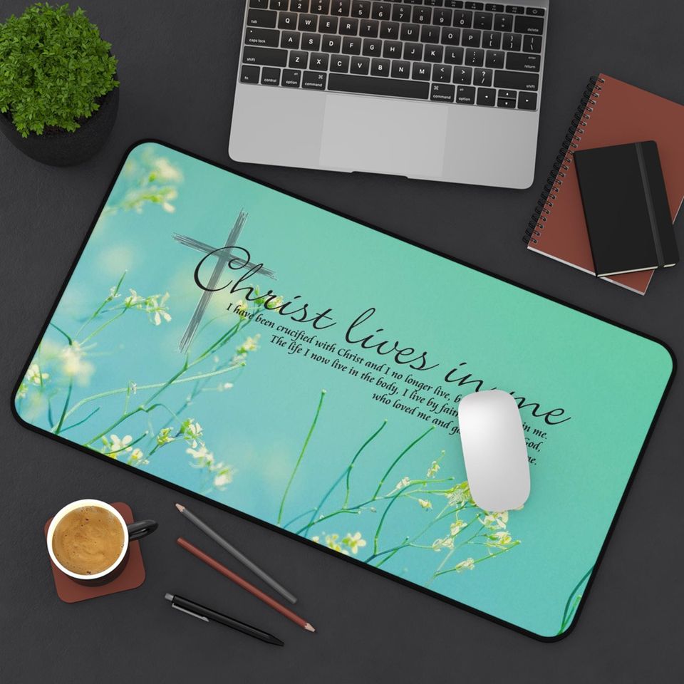 Bible Verse Floral Mouse Pad Desk Mat, Inspirational Christian Office Decor