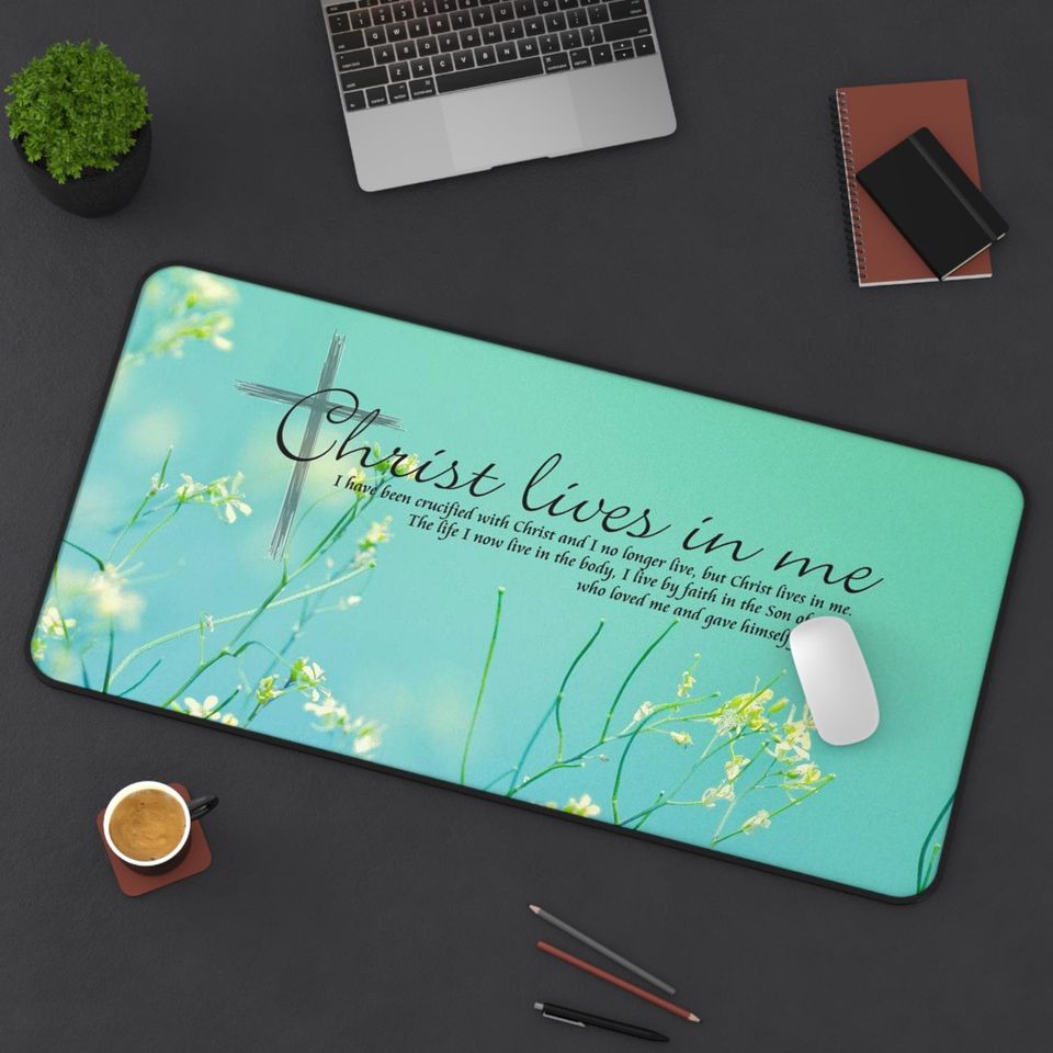 Bible Verse Floral Mouse Pad Desk Mat, Inspirational Christian Office Decor
