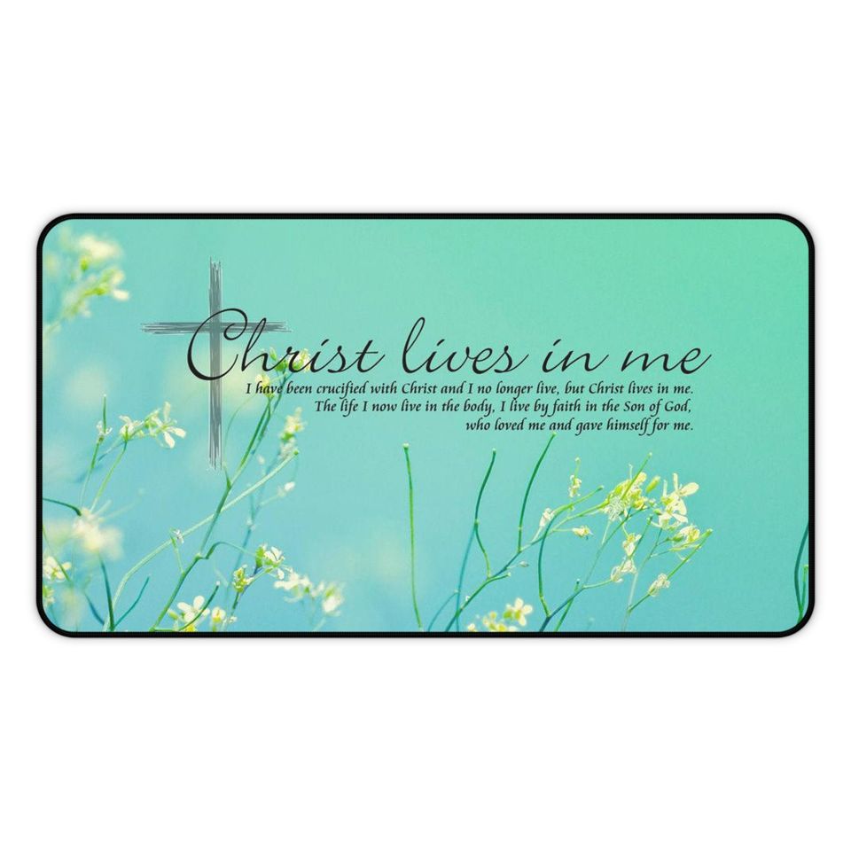 Bible Verse Floral Mouse Pad Desk Mat, Inspirational Christian Office Decor