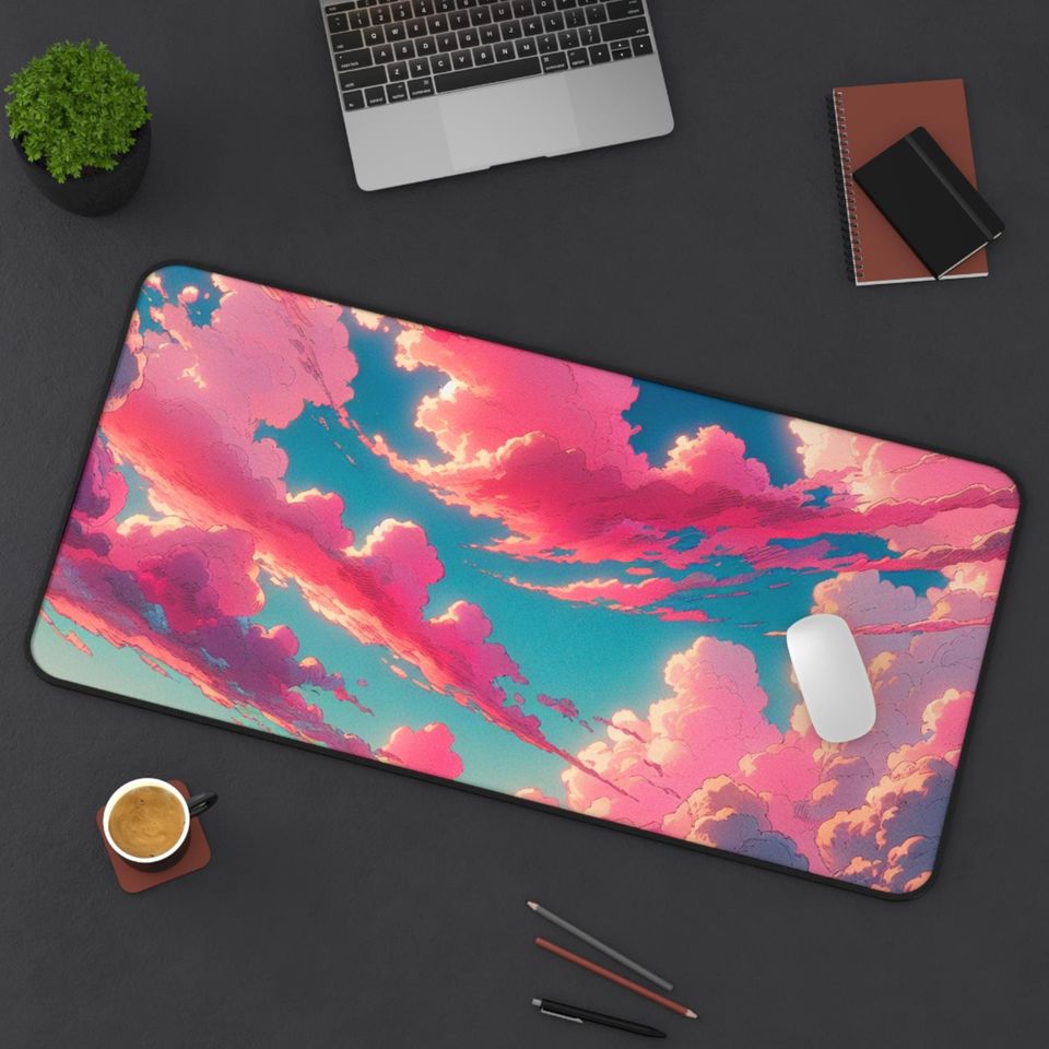 Pink Skies Cloud Desk Mat, Gaming Mouse Pad, Home Office Desk Accessory