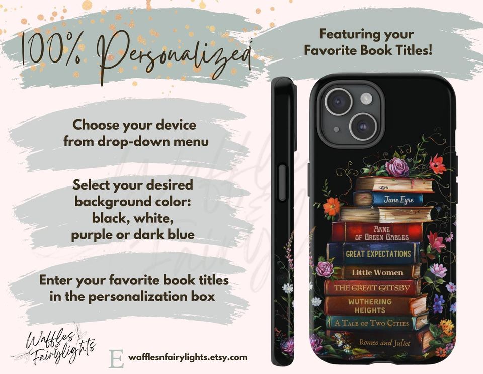 Personalized Bookshelf Phone Case: Dark Academia Book Lover Gift