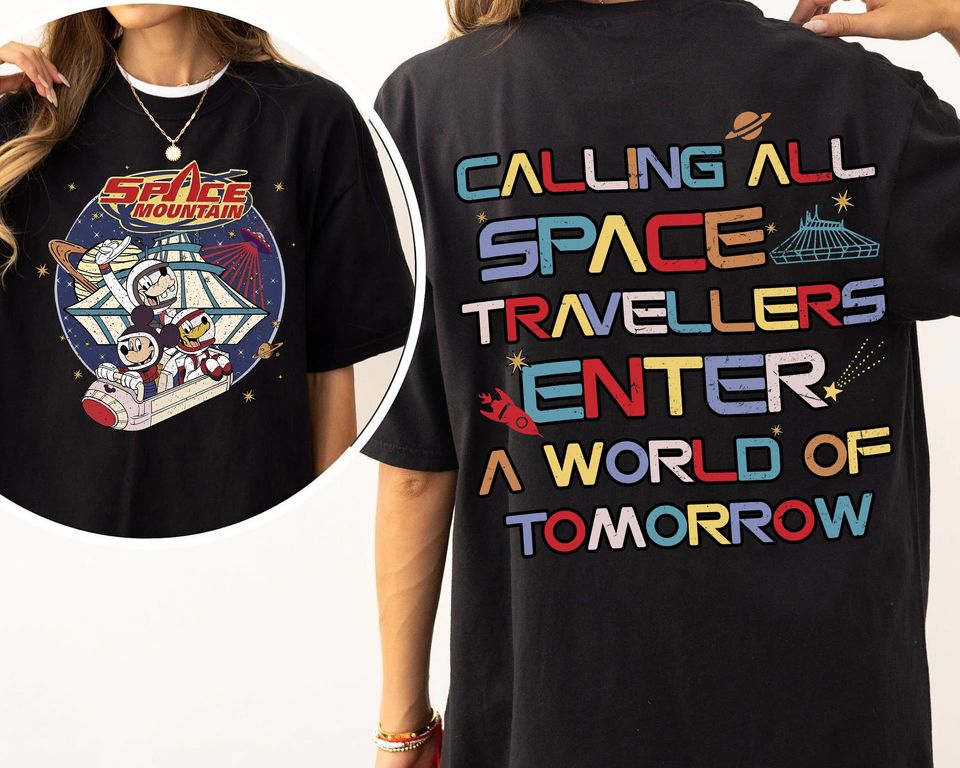 Disney Mickey Donald Goofy Space Mountain Double Sided Shirt