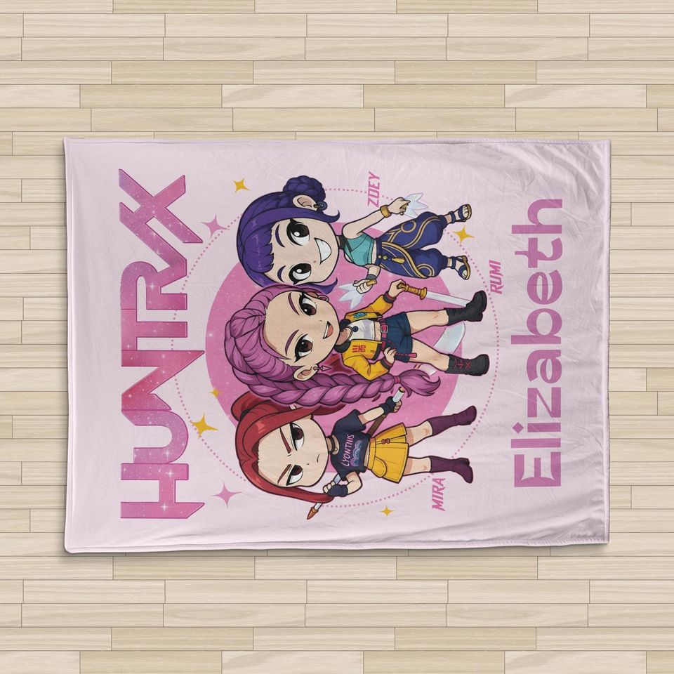 Personalized Chibi K-pop Blanket: Custom Name, Huntrix, Demon Hunter