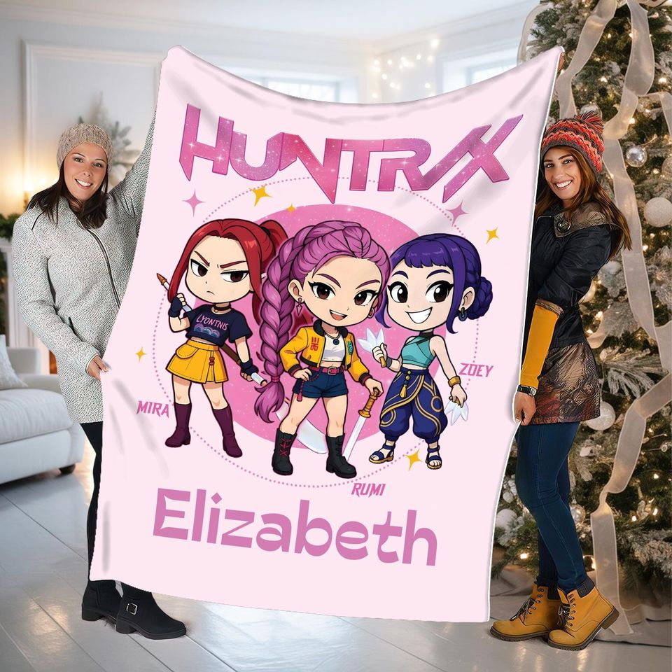 Personalized Chibi K-pop Blanket: Custom Name, Huntrix, Demon Hunter