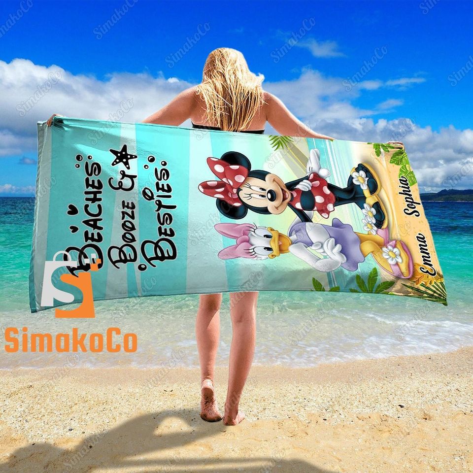 Minnie Daisy Beach Towel, Personalized Beach Towel, Minnie Daisy Bath Towel