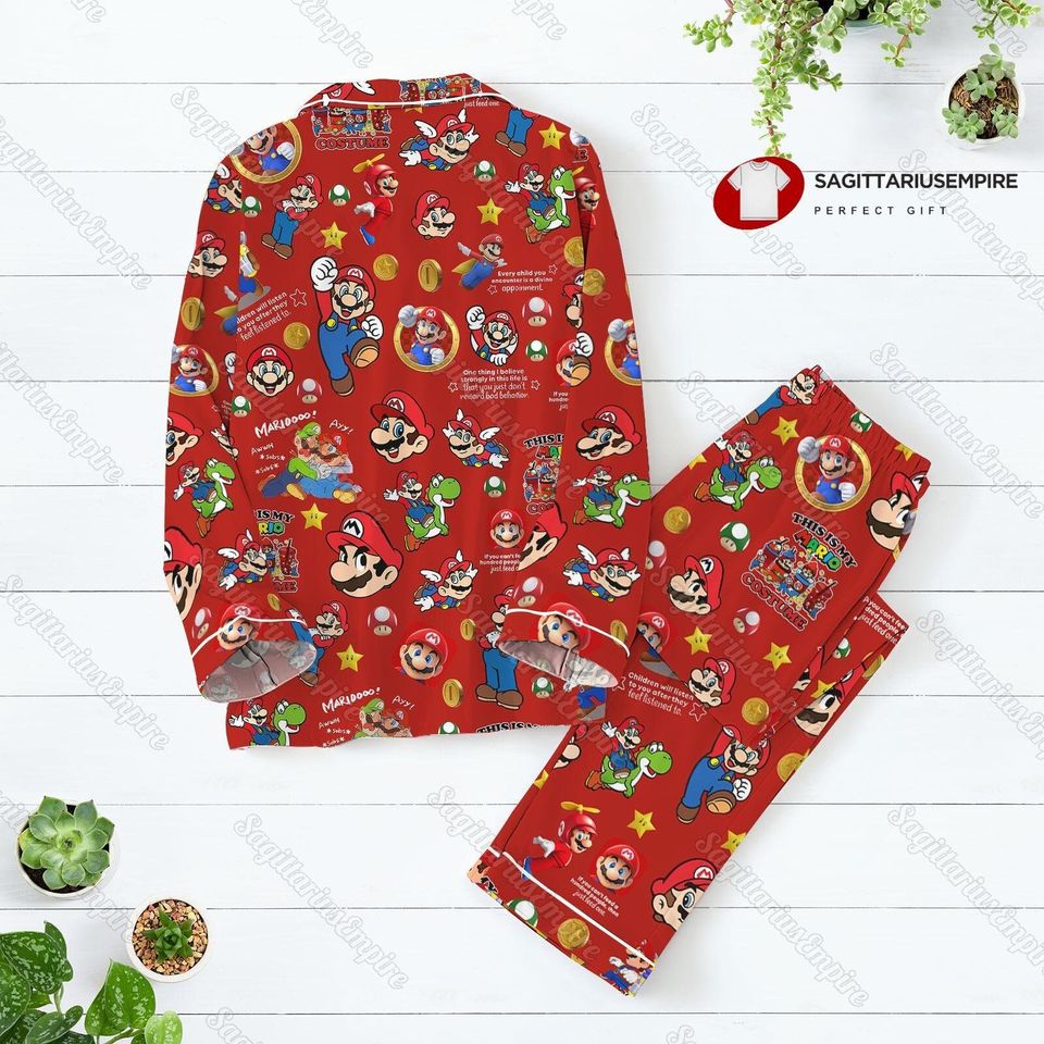 Super Mario Pajamas Set, Holiday Pajamas, Midnight Shirt