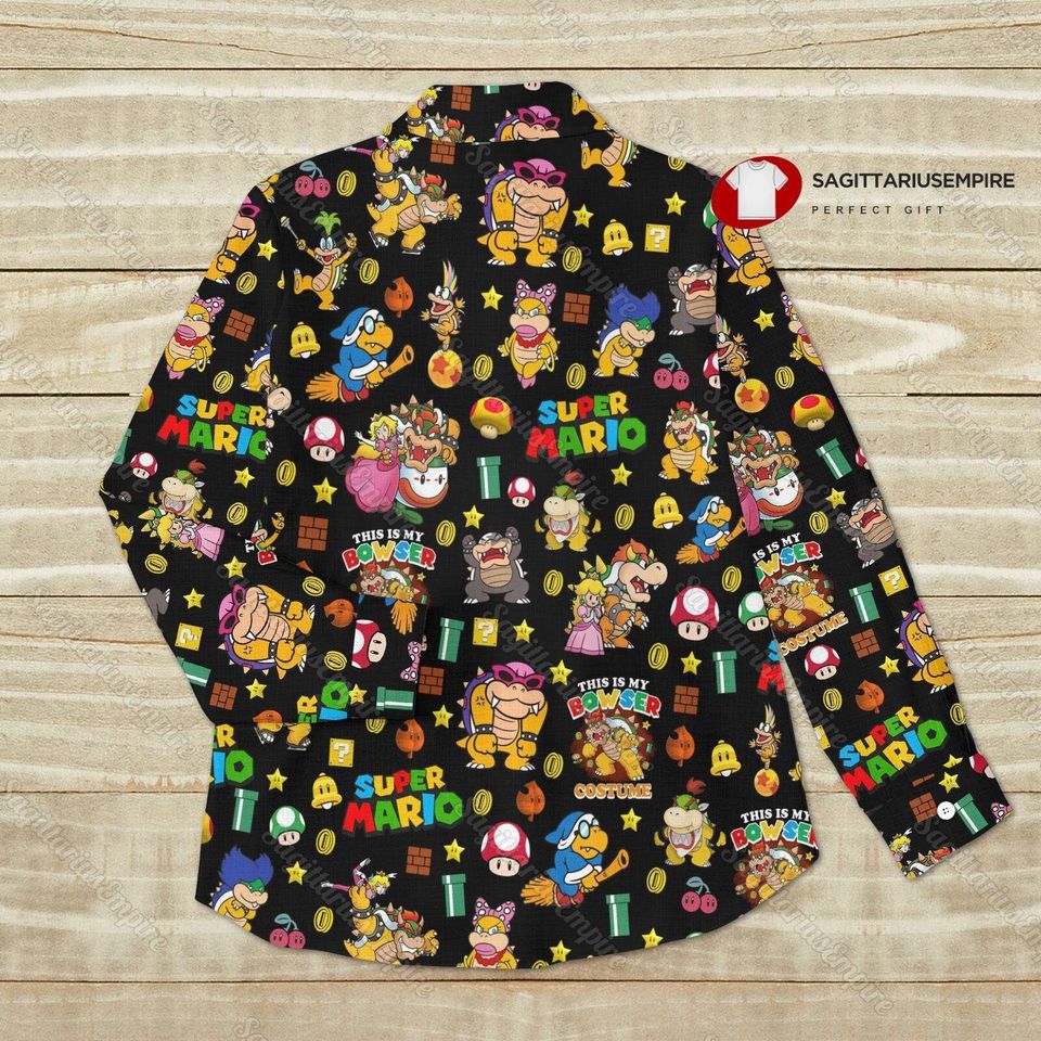 Super Mario Bowser Linen Shirt, Bowser Shirt, Bowser Button Down Shirt