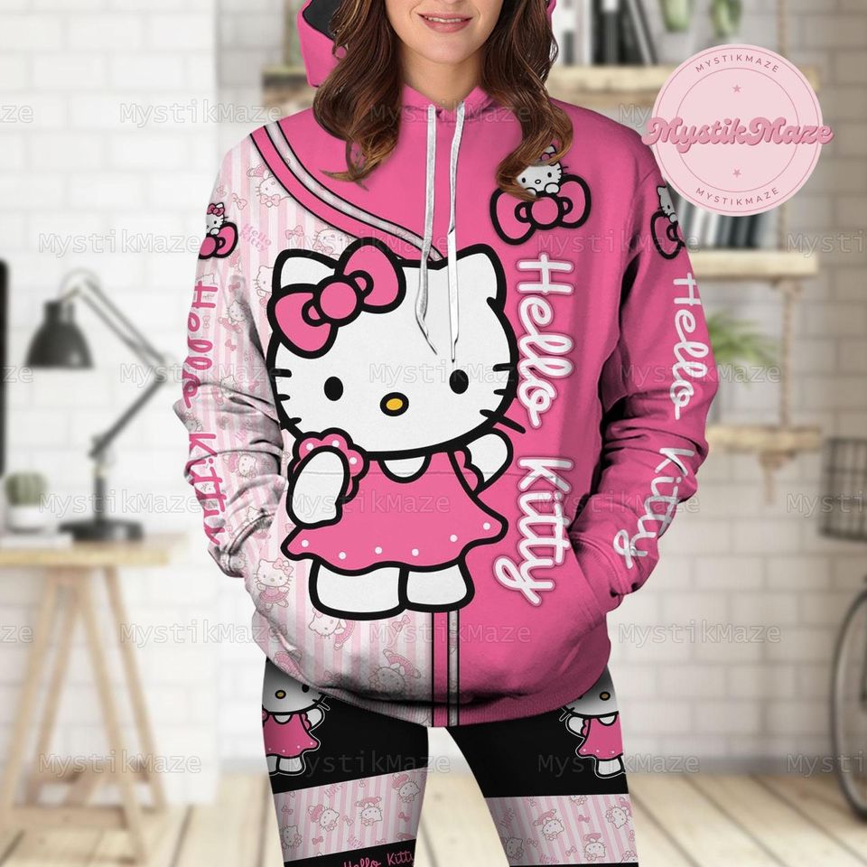 Hello Kitty Hoodie Legging  Set, Hello Kitty Adult Hoodie, Hello Kitty Womens Legging, Kitty Cat Hoodie, Kitty Cat Legging, Hello Kitty Gift