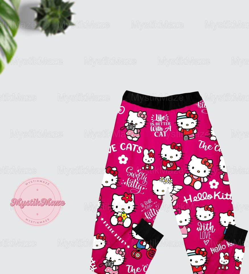 Hello Kitty T-shirt Pajamas Set, Kitty Cat Pajamas, Funny Gift