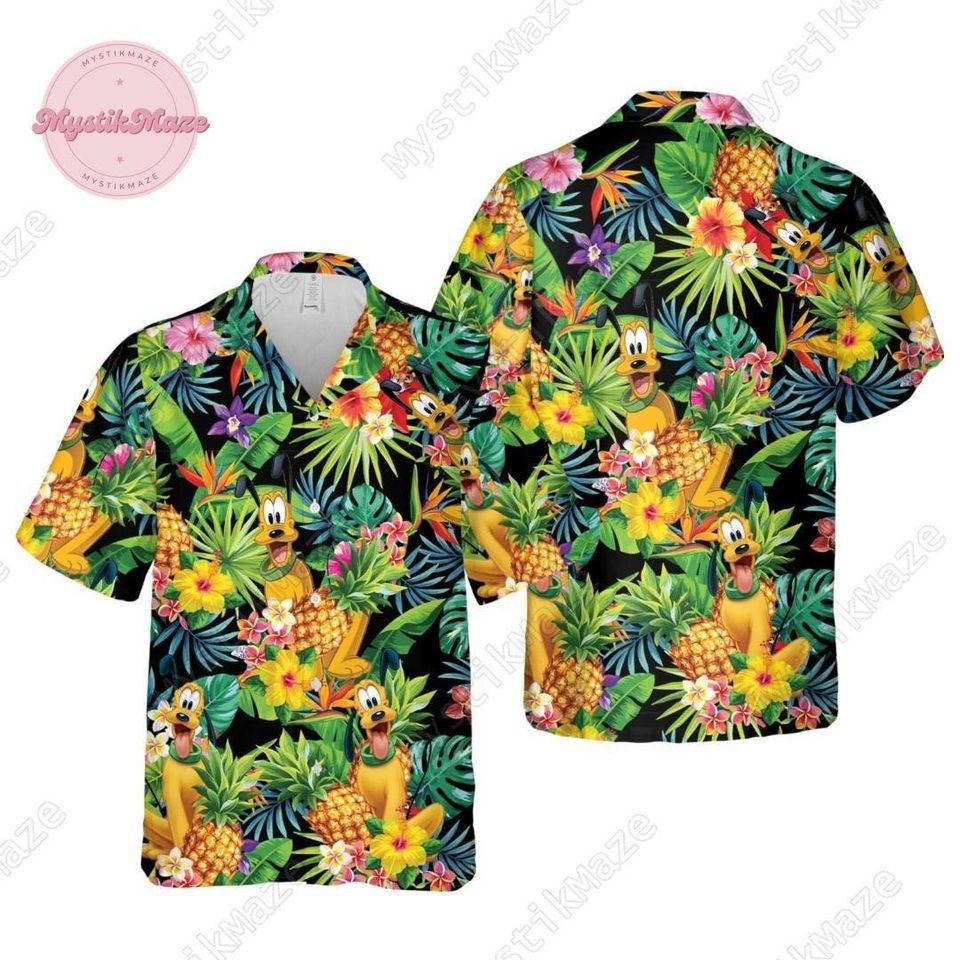 Pluto Hawaiian Shirt, Pluto Disney Button Shirt